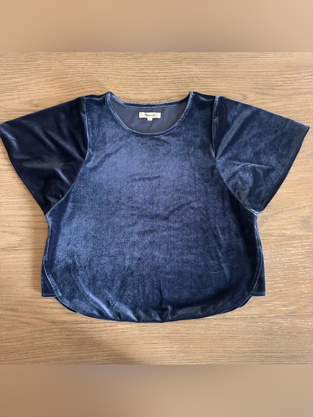 Madewell Velvet Butterfly Top Deep Navy Short Sleeve Blouse Size Small